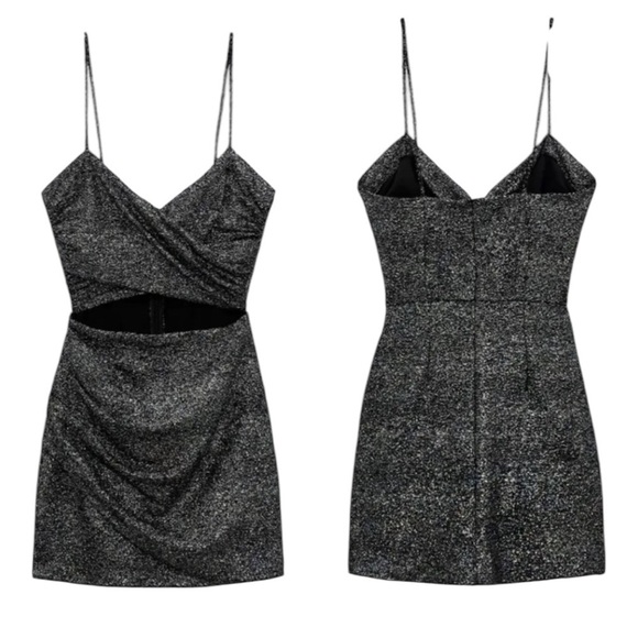 NWT Zara Cut Out Multicolor Sparkle Glam Mini Dress Black Silver Size XS - Picture 3 of 11